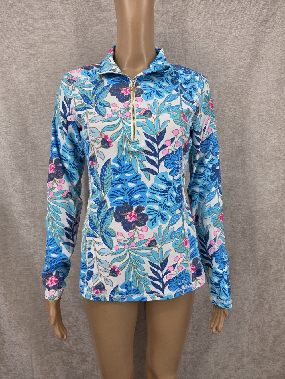 Lilly Pulitzer Justine Pullover Best Fronds Forever UPF 50+ Quarter Zip Blue